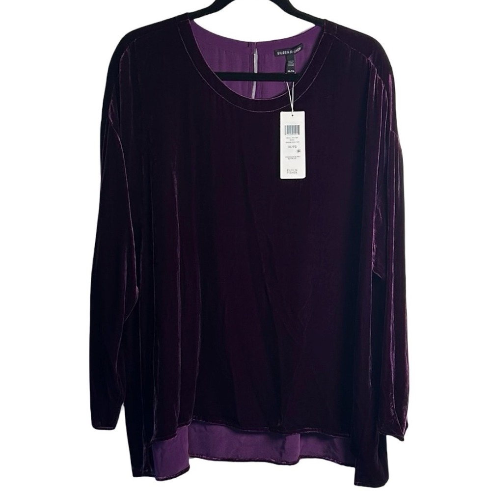 Eileen Fisher Silk Blend Velvet Round Neck Box Top Size XL R9VL1-T5177M NEW